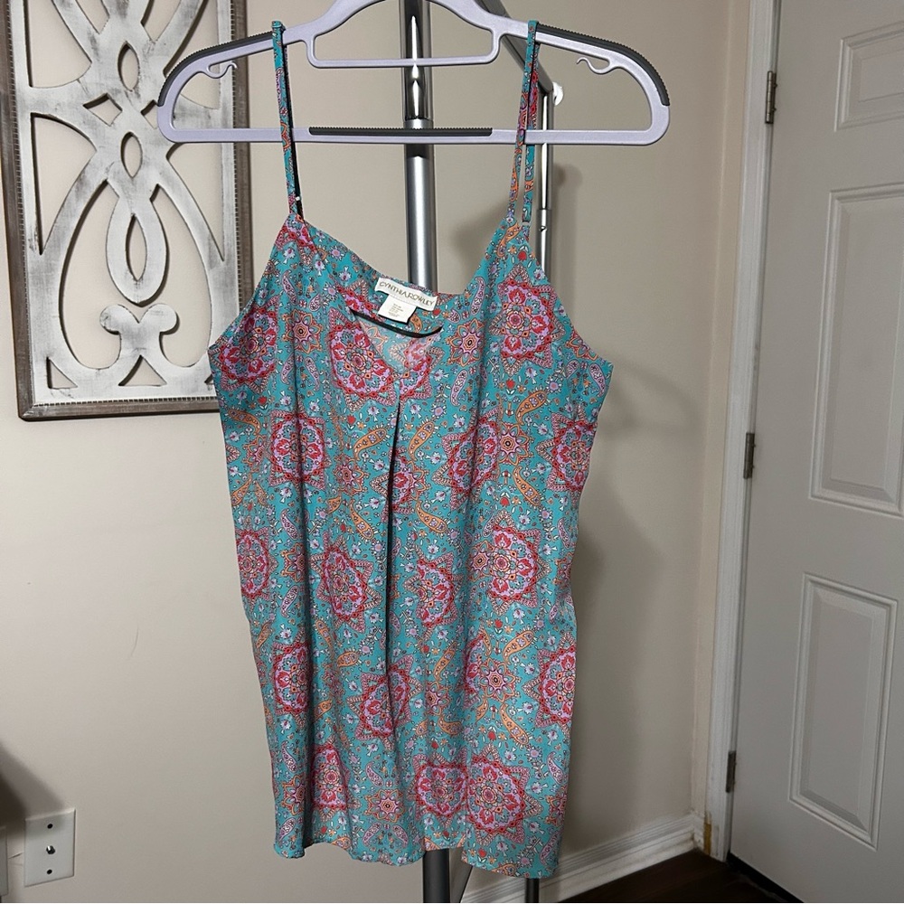 Cynthia Rowley Medium Paisley Teal Purple Tank Cami Adjustable Straps